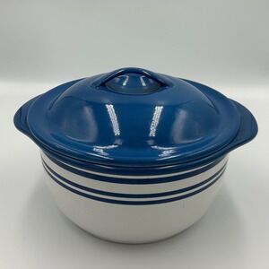 Corelle Coordinates Blue White Striped Stoneware Casserole Dish with Lid 1.5 Qt
